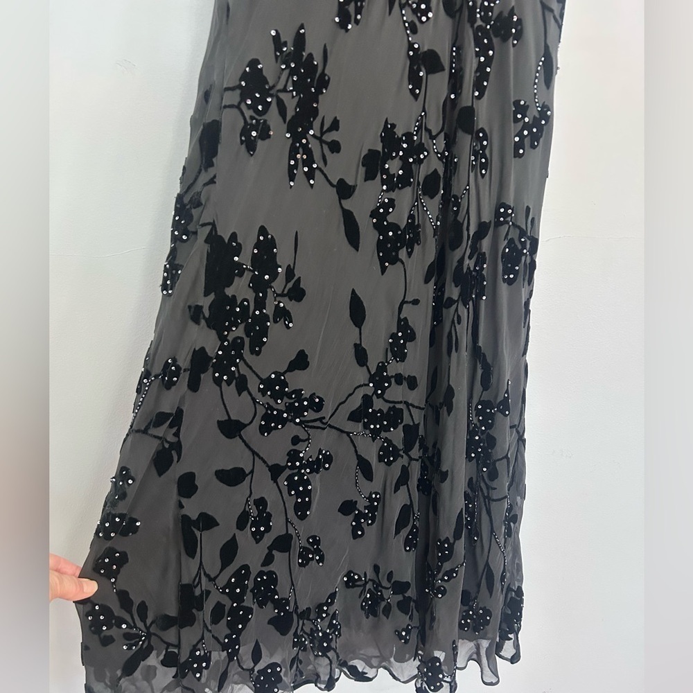 XSCAPE Black Velvet Burnout Silk Beaded Maxi Skirt 16 Formal Evening Wedding - Picture 9 of 15